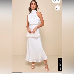 Lulus Distinctive Charm White Satin Asymmetrical Midi Dress
